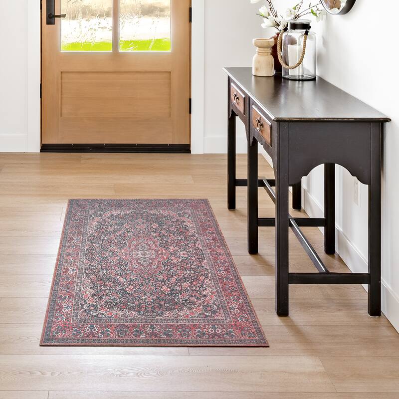 Thomasville Emporia Industrial Old World Chenille Machine Washable Non-Slip Flat Pile Area Rug Collection - Irania Red - 2'6"x4' - Rectangle