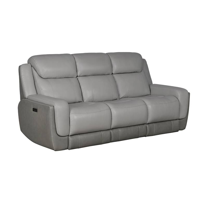 Rosalyn 87" Zero Gravity Silver and Gray Leather Power Reclining Sofa with Dropdown Console