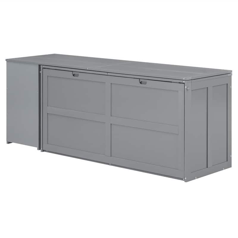 Queen Size Mobile Murphy Cube Cabinet Bed with Rotable Desk, Solid Wood Murphy Bed Chest Platform Murphy Bed for Guest Room