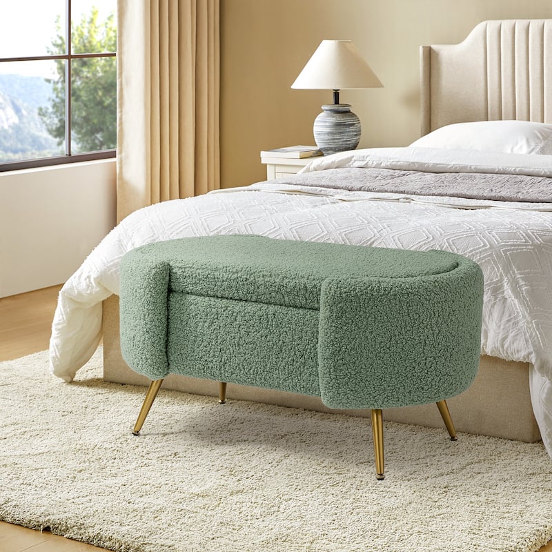 Clara 39.4" Wide Storage Bench with Metal Legs - SAGE