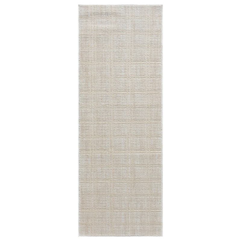 Nomad Collection Plaid Patterned Area Rug - White/Beige - 2'4 x 8' Runner
