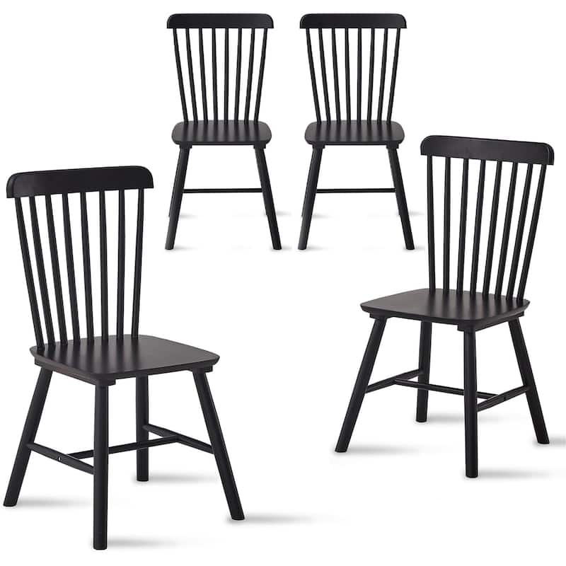 Set of 4 Solid Wood Dining Chairs - Black