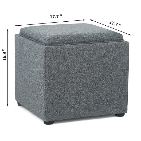 dimension image slide 1 of 2, Adeco Storage Ottoman With Tray