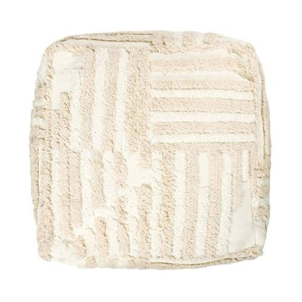 Striped Square Pouf Ottoman - 18" - Beige and Ivory