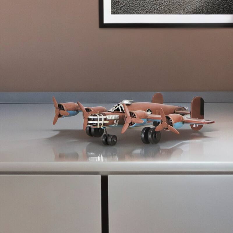 HomeRoots 3" Brown and Silver Metal Hand Painted 1941 "B-24" Liberator Model Airplane - 19' X '3' X '13 - 19' X '3' X '13