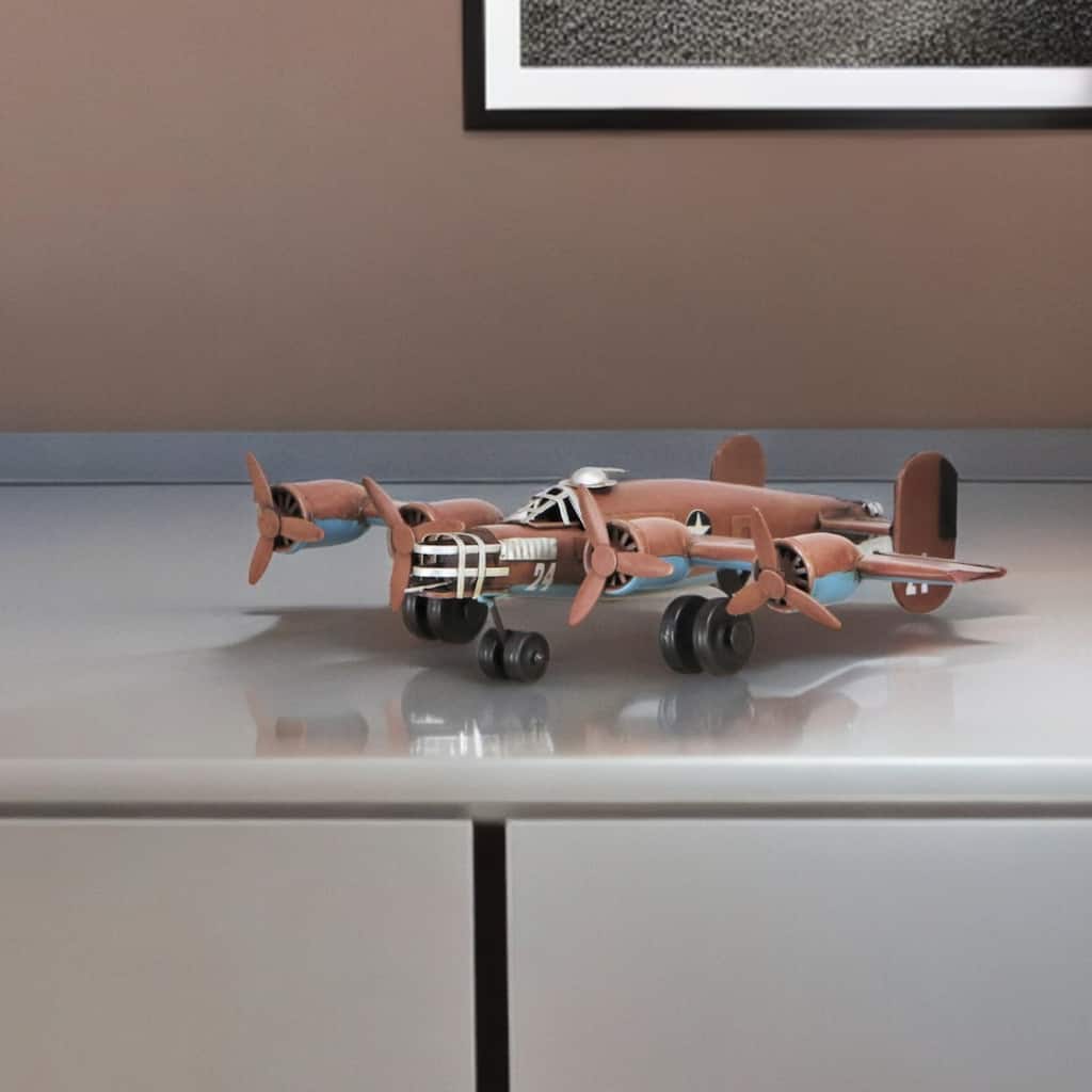 HomeRoots 3" Brown and Silver Metal Hand Painted 1941 "B-24" Liberator Model Airplane - 19' X '3' X '13