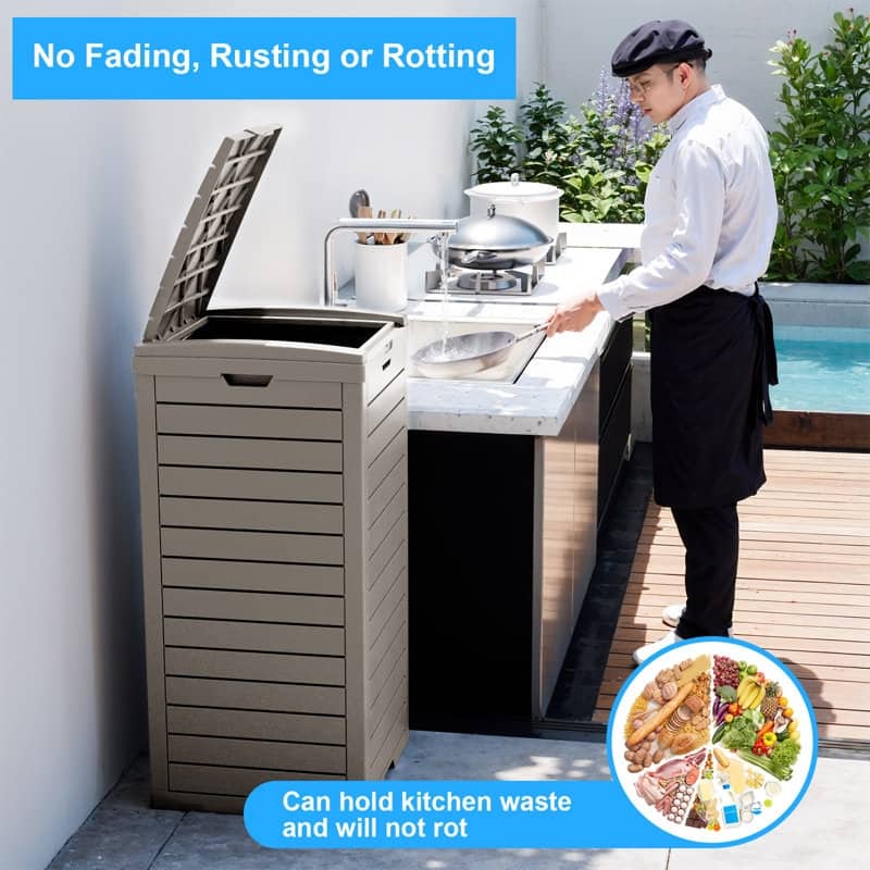 Outdoor Patio Storage Resin Lockable Deck Box - Trash Can Brown