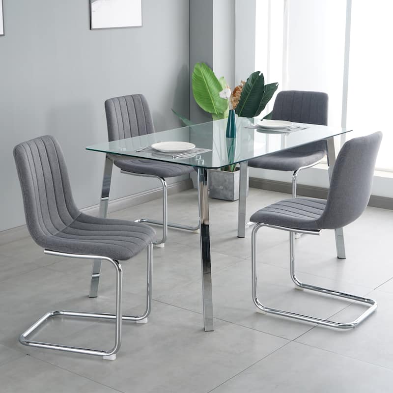 simple light luxury dining chair with metal leg Set of 4 - Dark Gray