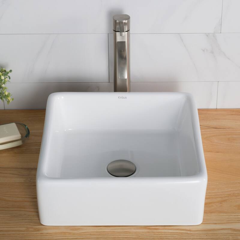 Kraus Bathroom Combo - 15" Ceramic Vessel Bathroom Sink With Vessel
