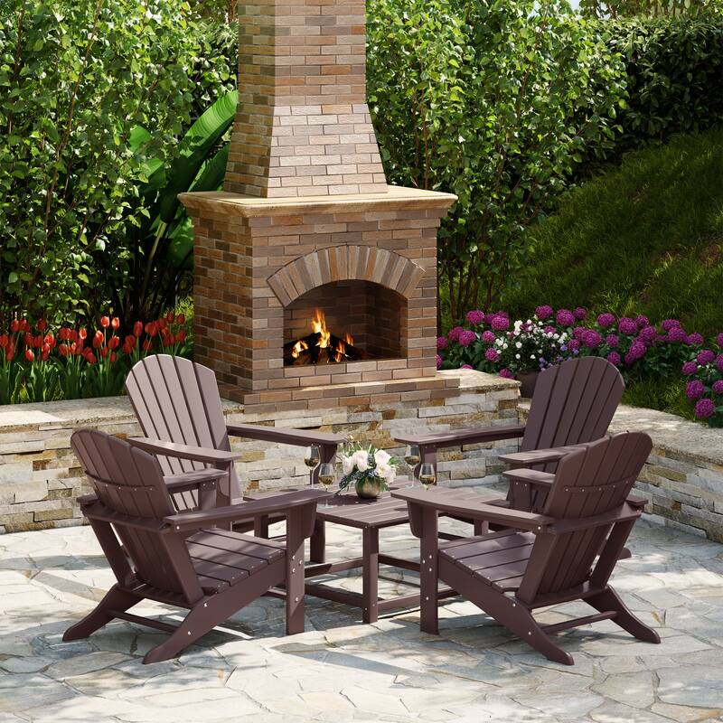 Altura Outdoor 5-Piece Adirondack Chair With Square Coffee Table Conversation Set