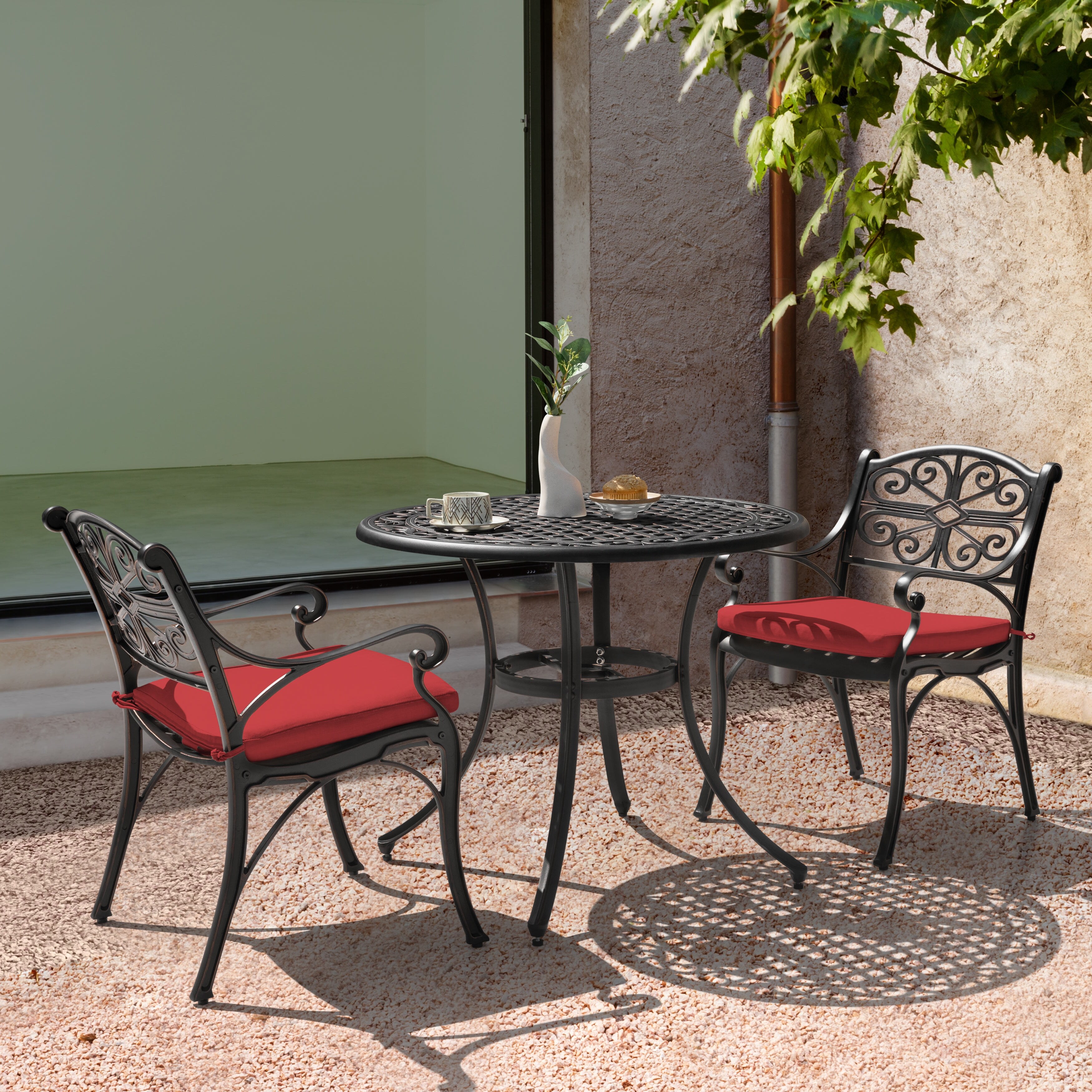3 piece patio set wuth umbrella hole under 50 Withniture Bistro Cast Aluminum Bistro Table and Chairs Set of 2 with Hole,All Weather Metal Bistro Table Set,Outdoor Patio Furniture Set for Garden(Butterfly Black) : Patio and this bistro table with umbrella holes can hold an outdoor umbrella to protect you from the wind and rain Nuu Garden Black 3-Piece Cast