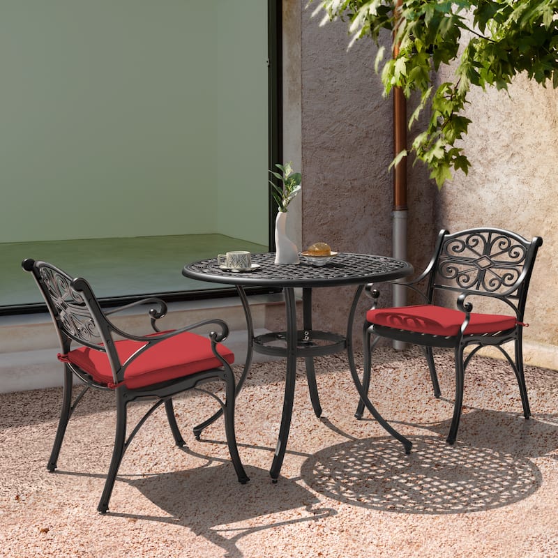 Outdoor Cast Aluminum Bistro Set of 3 with Umbrella Hole and Cushions