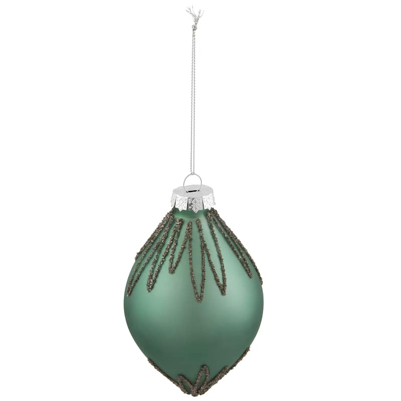 Matte Finial with Glittered Starburst Glass Christmas Ornament - 5" - Green