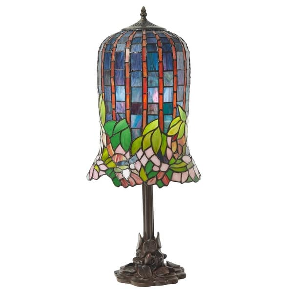 slide 2 of 14, Pond Lily River of Goods Tiffany-Inspired Blue, Green and Pink Stained Glass 26-Inch Table Lamp - 10.75" x 10.75" x 26" 10.75" x 10.75" x 26" - Blue/Purple/Green/Pink/Antique Bronze