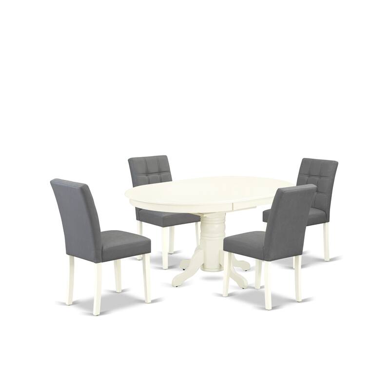 East West Furniture Kitchen Set Contains an Oval Dining Table and Chairs, Linen White (Pieces Options)