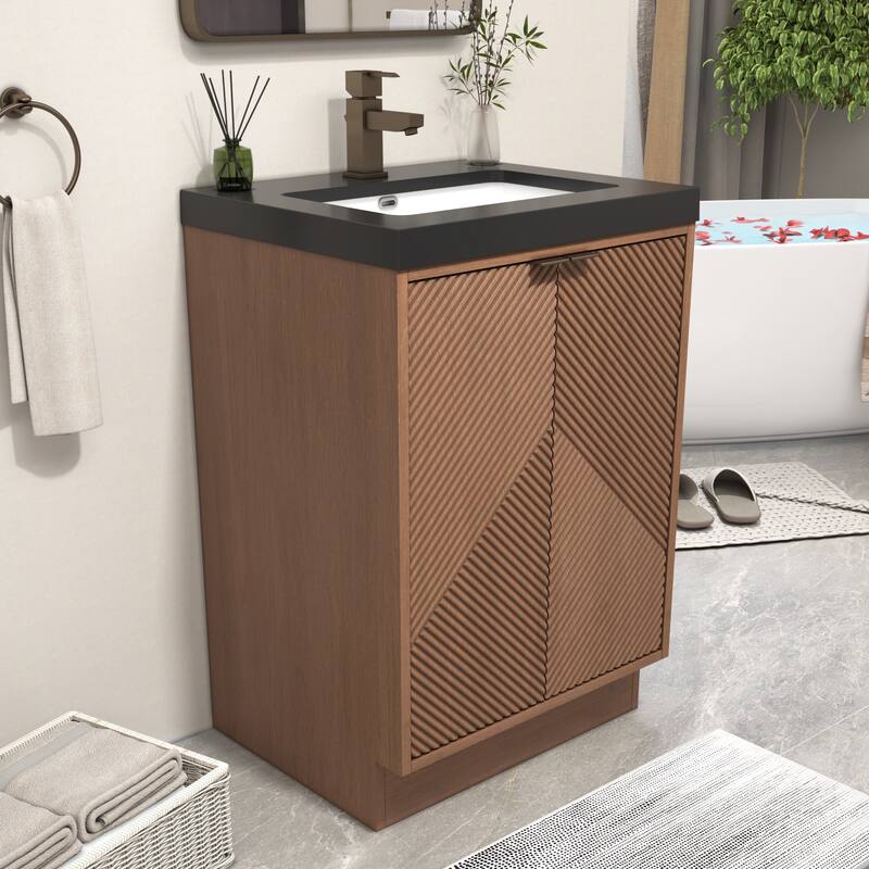 Milano 24" Freestanding Bathroom Vanity with Black Acrylic Sink