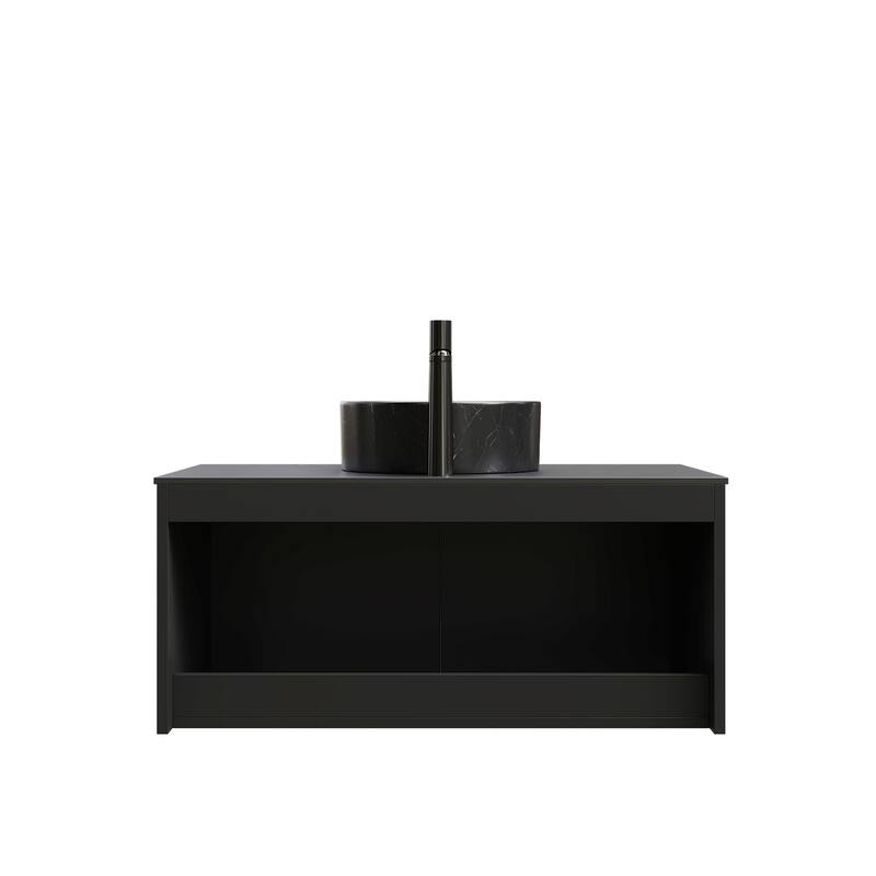 Floating Bathroom Vanity with Sintered Stone Top and Ceramic Vessel Basin