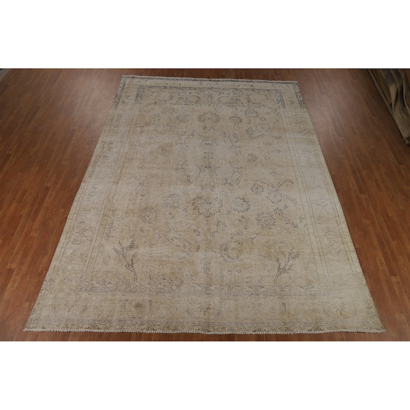 Earth Tone Tabriz Persian Vintage Area Rug Hand-Knotted Wool Carpet - 9'6"x 12'7"