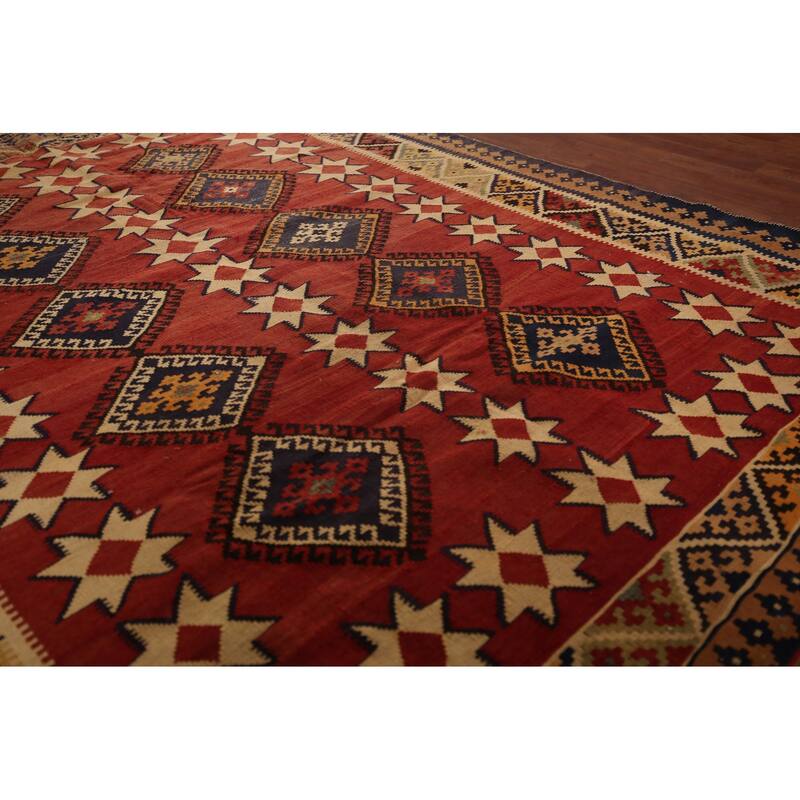 Kilim Qashqai Persian Vintage Area Rug Flatweave Wool Carpet - 5'9" X 8'1"