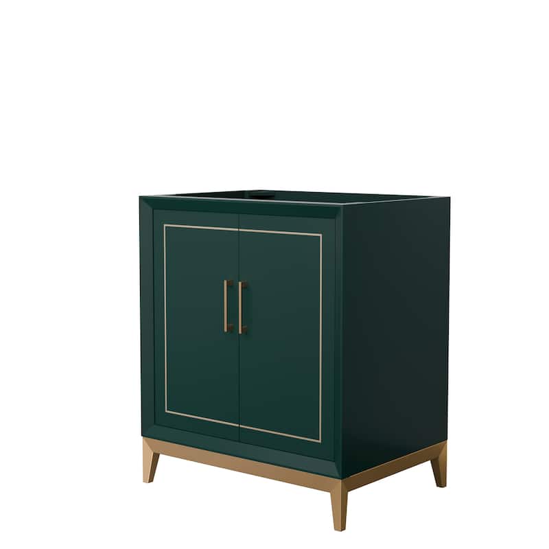 Marlena 30-Inch Single Vanity Cabinet - Green, Satin Bronze Trim, No Top