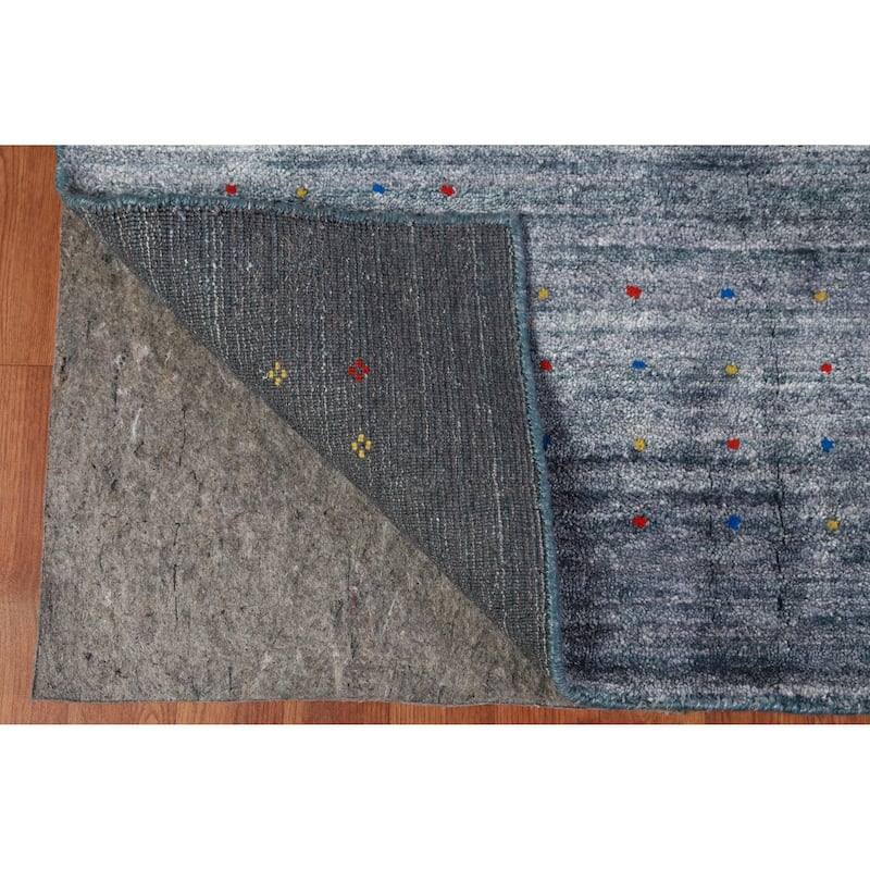 Tribal Gabbeh Indian Area Rug Hand-Knotted Blue Wool Carpet - 9'0" x 12'4"