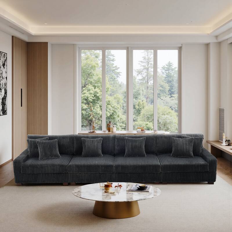 Modular Cotton Flannel Plush Sectional Sofa with Ottomans