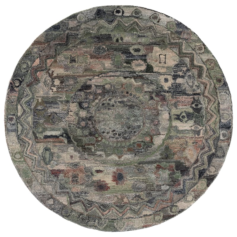 SAFAVIEH Handmade Anatolia Ramzia Traditional Rug - 6' Round - Grey/Green