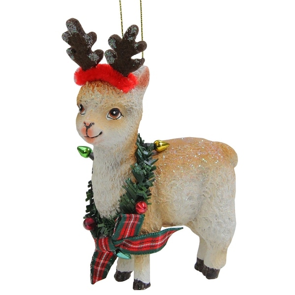 4.5" White and Red Llama Wearing a Wreath Christmas Ornament. Opens flyout.