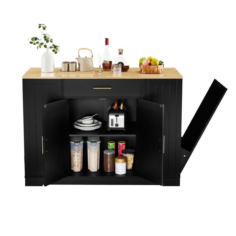 Kitchen Storage Islands with Drawers and Trash Can Storage