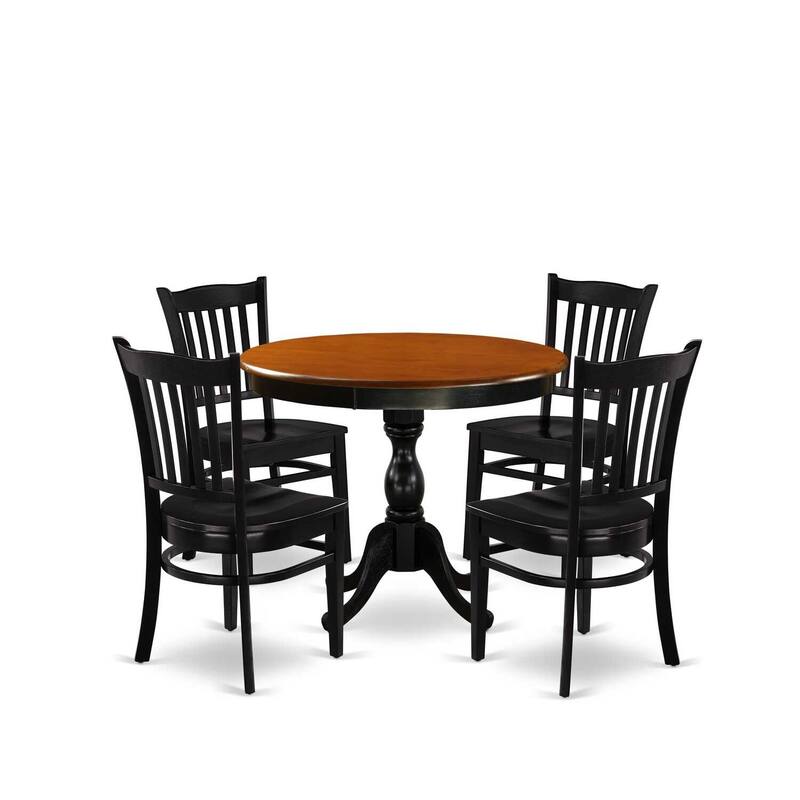 HomeStock 5-Piece Black and Cherry Finish Solid Wood Top Dining table with 4 Chairs with Slat Back