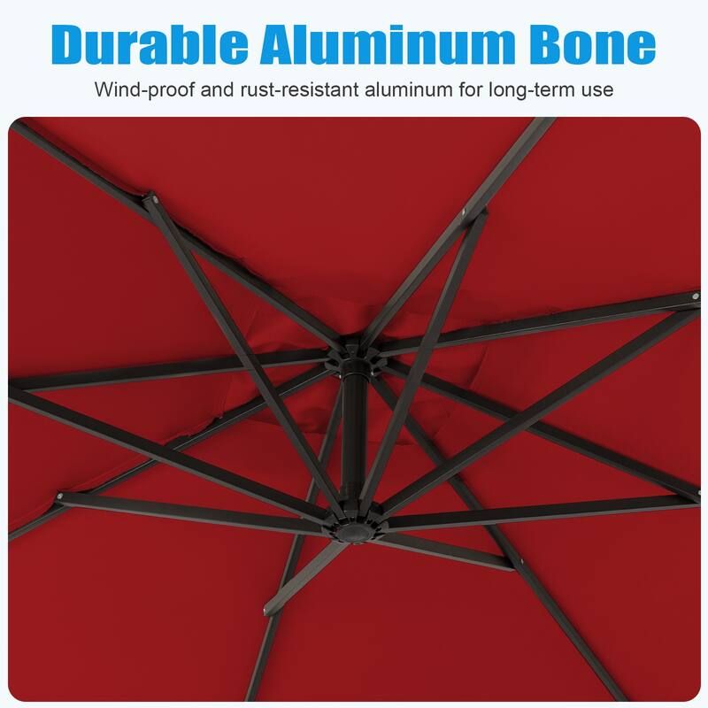 8ft×8ft Square Steel Crank-lift Cantilever Umbrella With Weighted Base