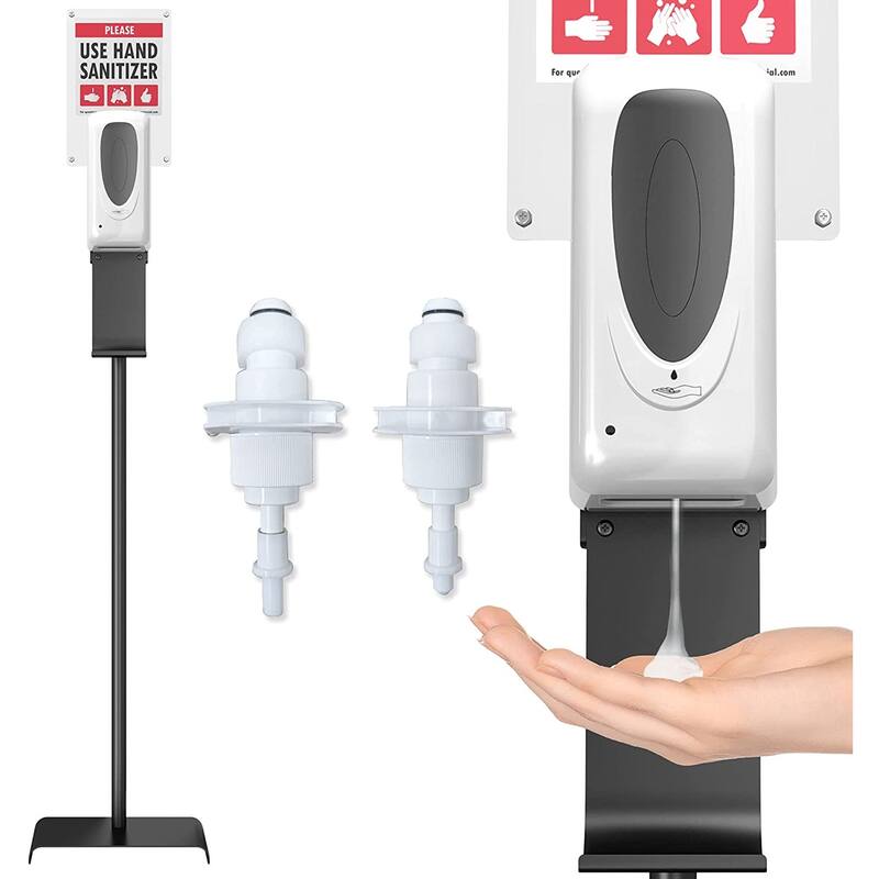 iTouchless Sensor Sanitizer Dispenser with Floor Stand and Sign Board, 1000ml Capacity - N/A - White