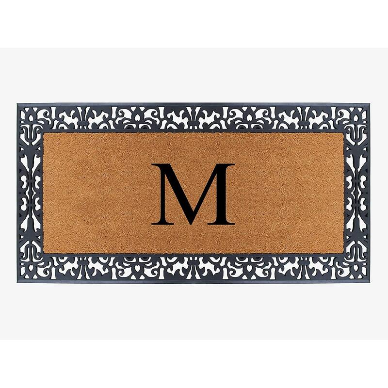A1HC Rubber and Coir Paisley Border Heavy Duty Non-Slip Durable Double Door Monogrammed Doormat 30"X60" - M