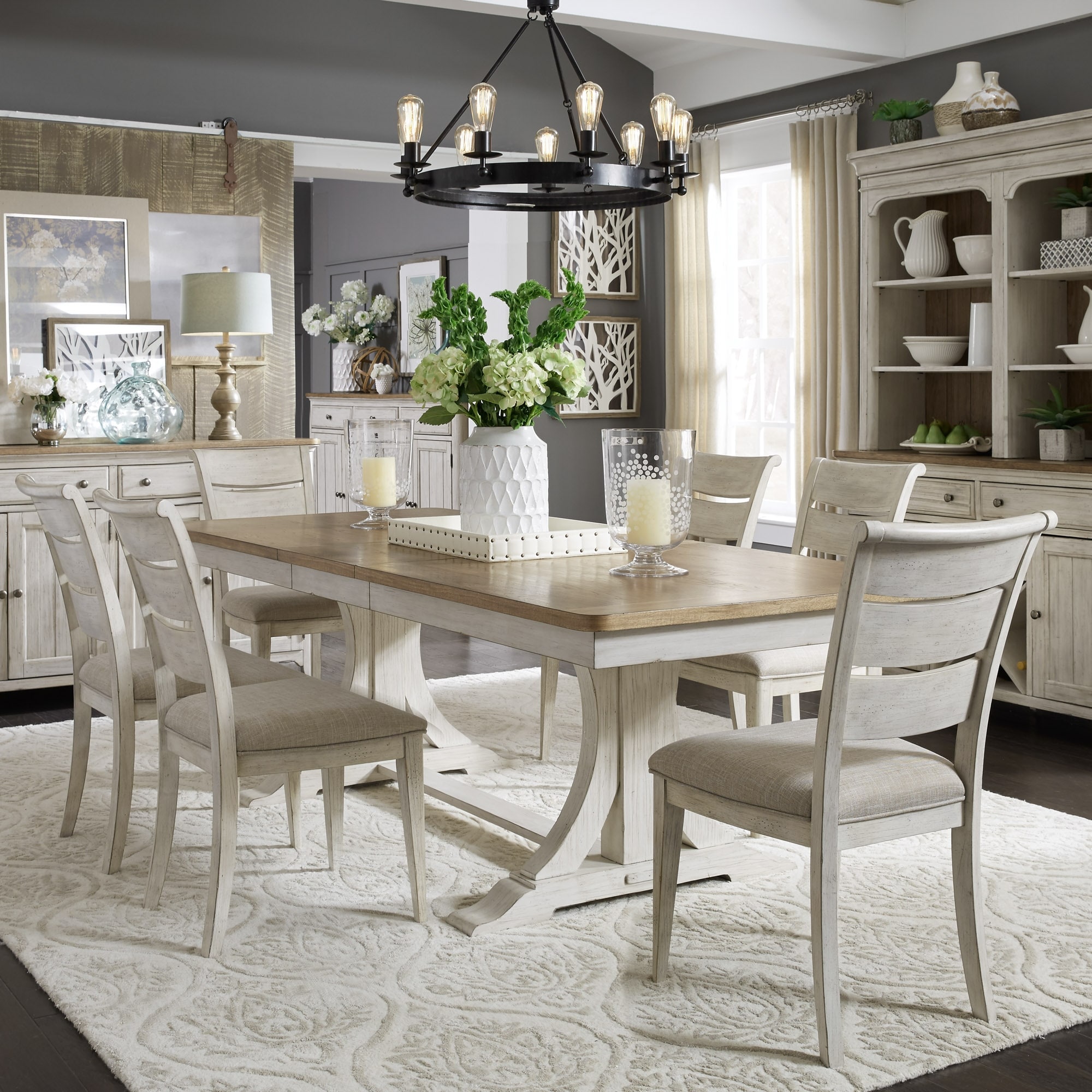 Liberty Furniture Farmhouse Reimagined Opt 7 Piece Dining Set Trestle Table