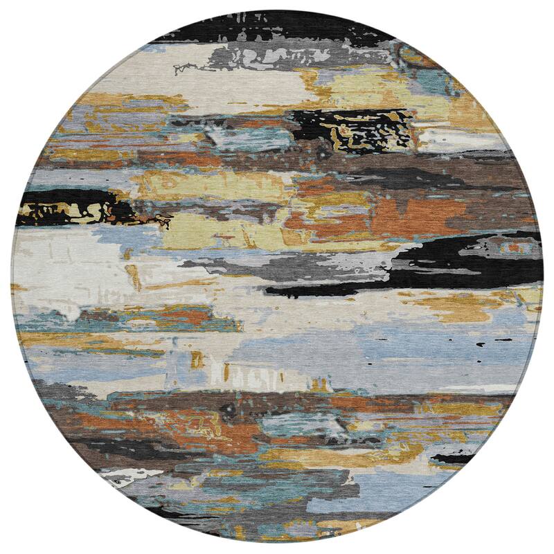 Machine Washable Indoor/ Outdoor Abstract Contemporary Chantille Rug