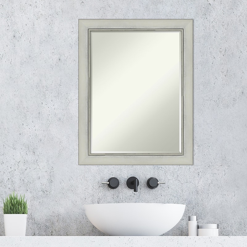 Petite Bevel Bathroom Wall Mirror - Flair Polished Nickel Frame - 22 x 28 in