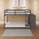 preview thumbnail 2 of 7, Gray Twin over Twin Size Solid Wood Bunk Bed with Ladder, Cabinet and Fence for Kids, Boys and Girls, Bedroom
