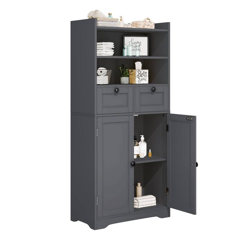 Spacious Kitchen Side Cabinet with Adjustable Shelves, Waterproof Finish & Magnetic Door Closures