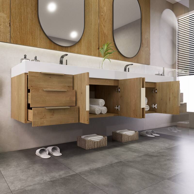 Noble 84" Wall Mounting Vanity with Reinforced Acrylic Double Sink
