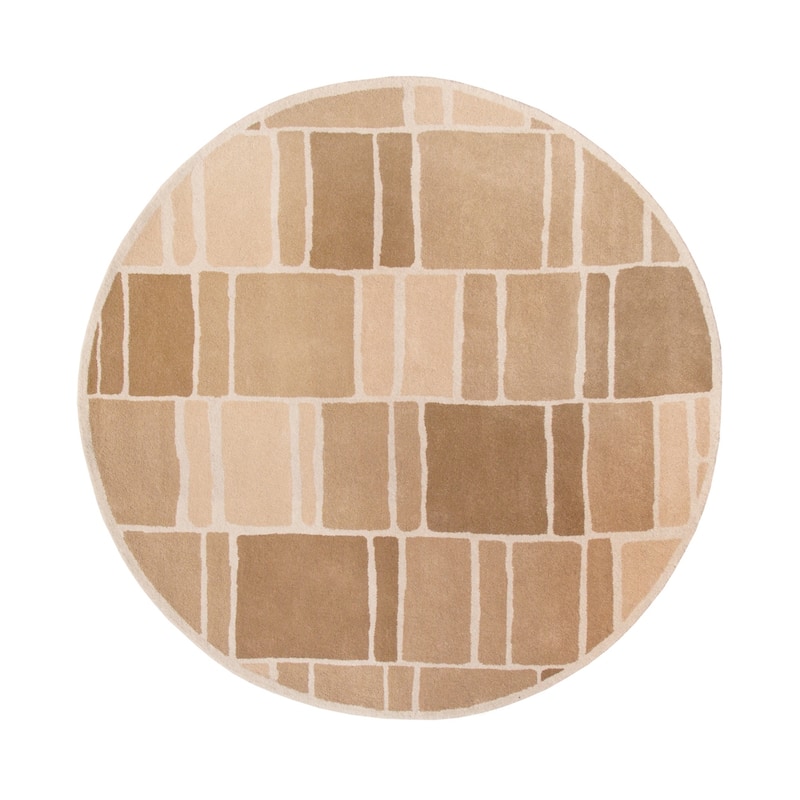 Martha Stewart by SAFAVIEH Blocks Wool Rug - 8' Round - Camel/Ivory