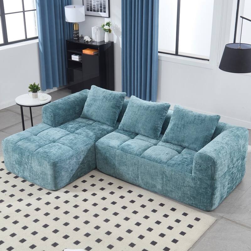 98.42" Modern Chenille L-shaped Modular Sectional Sofa with Chaise Lounge and Small Side Pockets