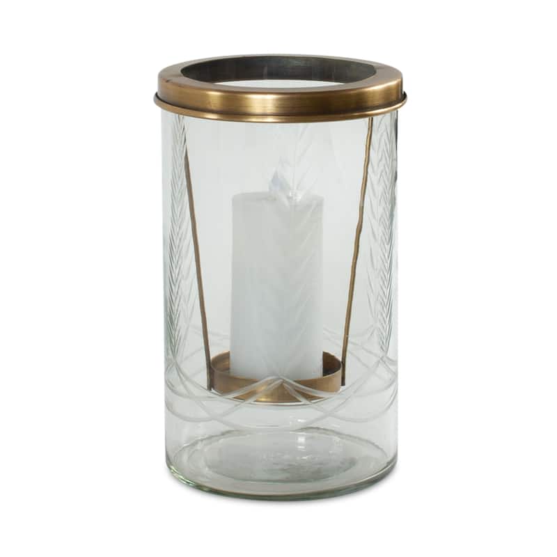 Etched Glass Candle Holder - 8.5" - Clear and Bronze