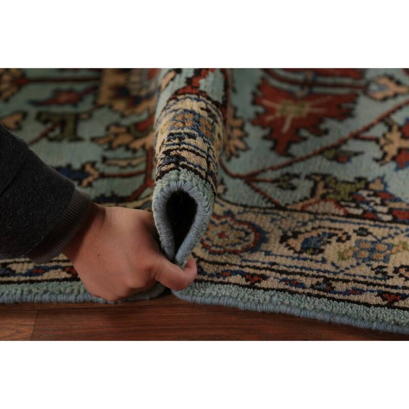 Light Blue Oushak Indian Foyer Rug Handmade Wool Carpet - 2'11"x 5'1"