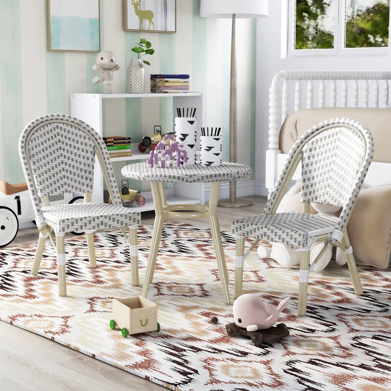 Contemporary Aluminum 3-piece Kid's Patio Outdoor Table and Chair Set by Furniture of America