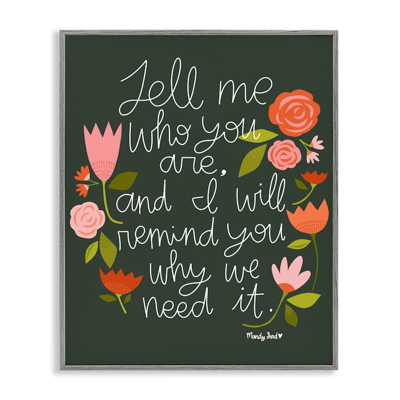 Stupell Inspiring Quote with Florals Framed Giclee Art Design By Mandy Ford Art + Illustration - 11 x 14 - Grey