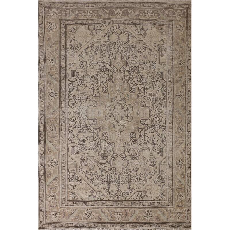 Distressed Tabriz Persian Vintage Rug Handmade Medallion Wool Carpet - 6'5"x 9'6"