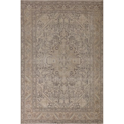 Distressed Tabriz Persian Vintage Rug Handmade Medallion Wool Carpet - 6'5"x 9'6"