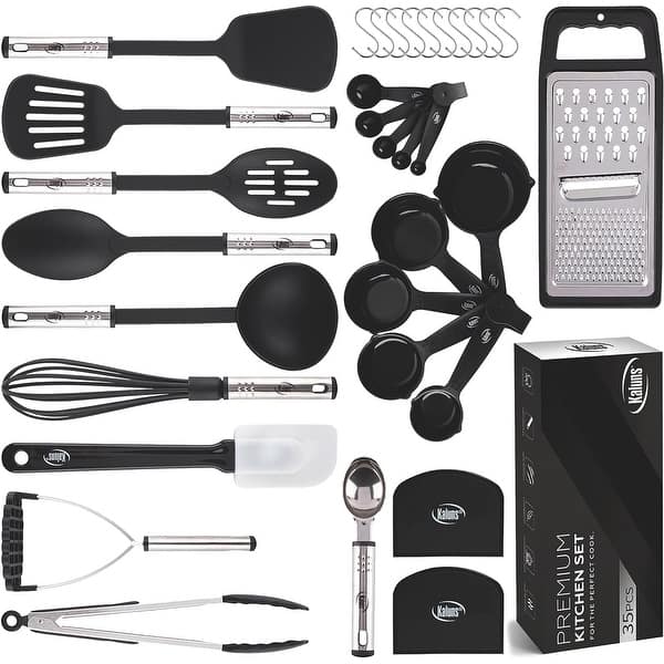 Nylon Braids, Stainless Steel and Silicone Black Tong Set of 3