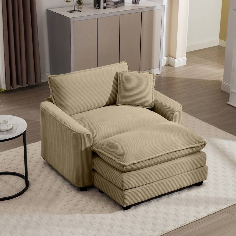 GDFStudio - Thaddeus Corduroy Single Deep Seat Sofa with Footstool and Pillow - Tan