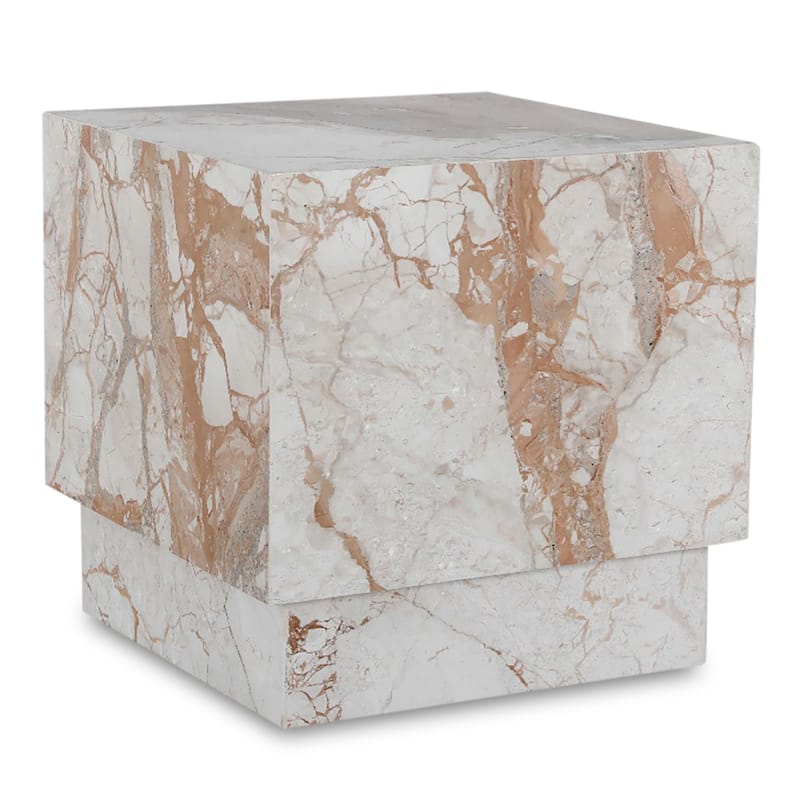 NADAAL STUDIOS Tahlira Accent Table, Square Breccia Aurora Marble Top with Recessed Base, MDF Core, Breccia Marble